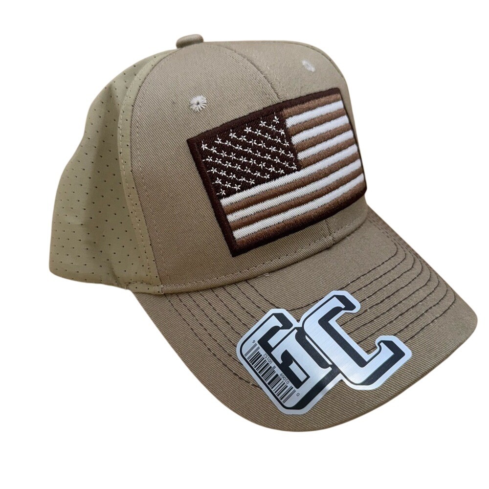 GC Tan and Brown American‎ Flag Mesh Snap Back Baseball Cap, NWT